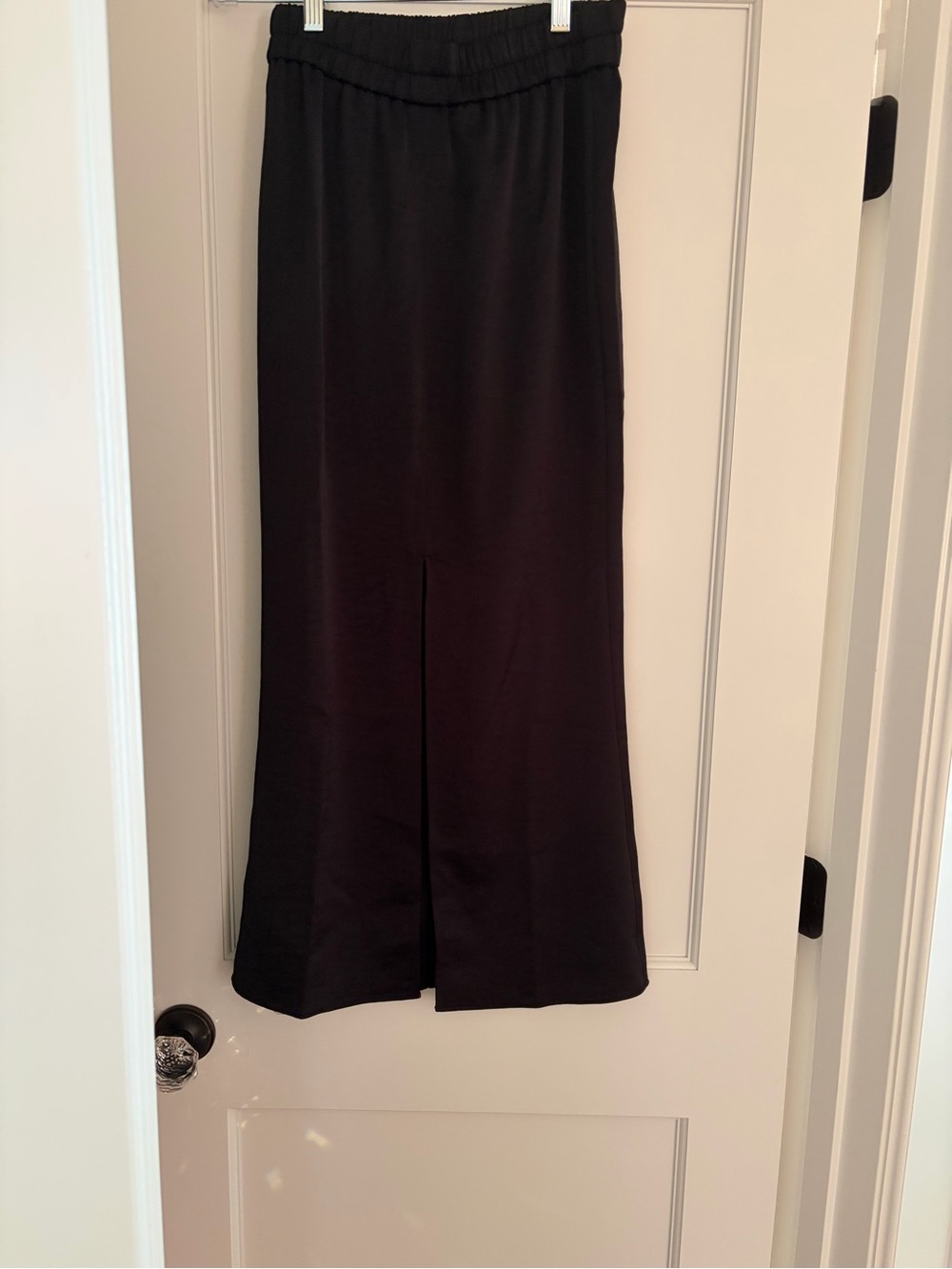 Black Satin Maxi Skirt with Front Slit